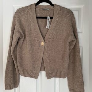 Abercrombie & Fitch Textured One Button Cardigan Sweater XS Taupe Brown